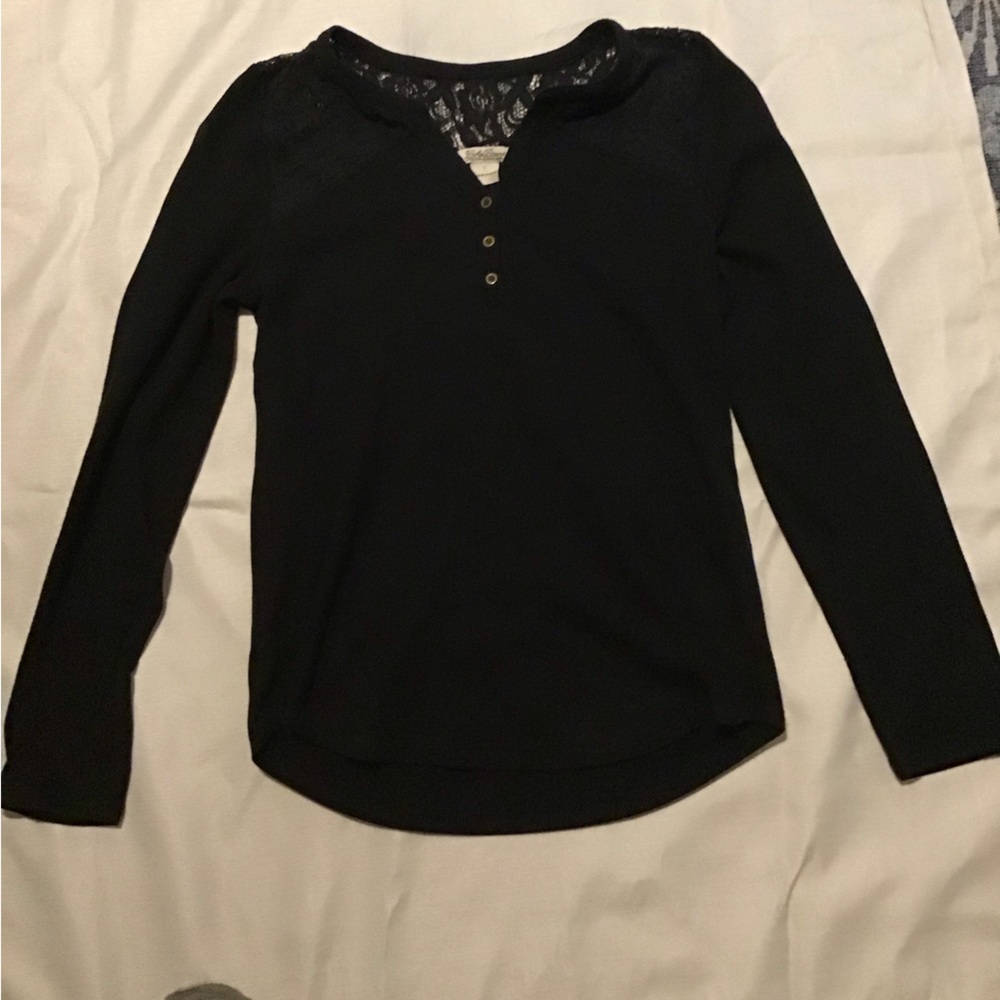 Lucky Brand Black Lace Detail Button Down Shirt
